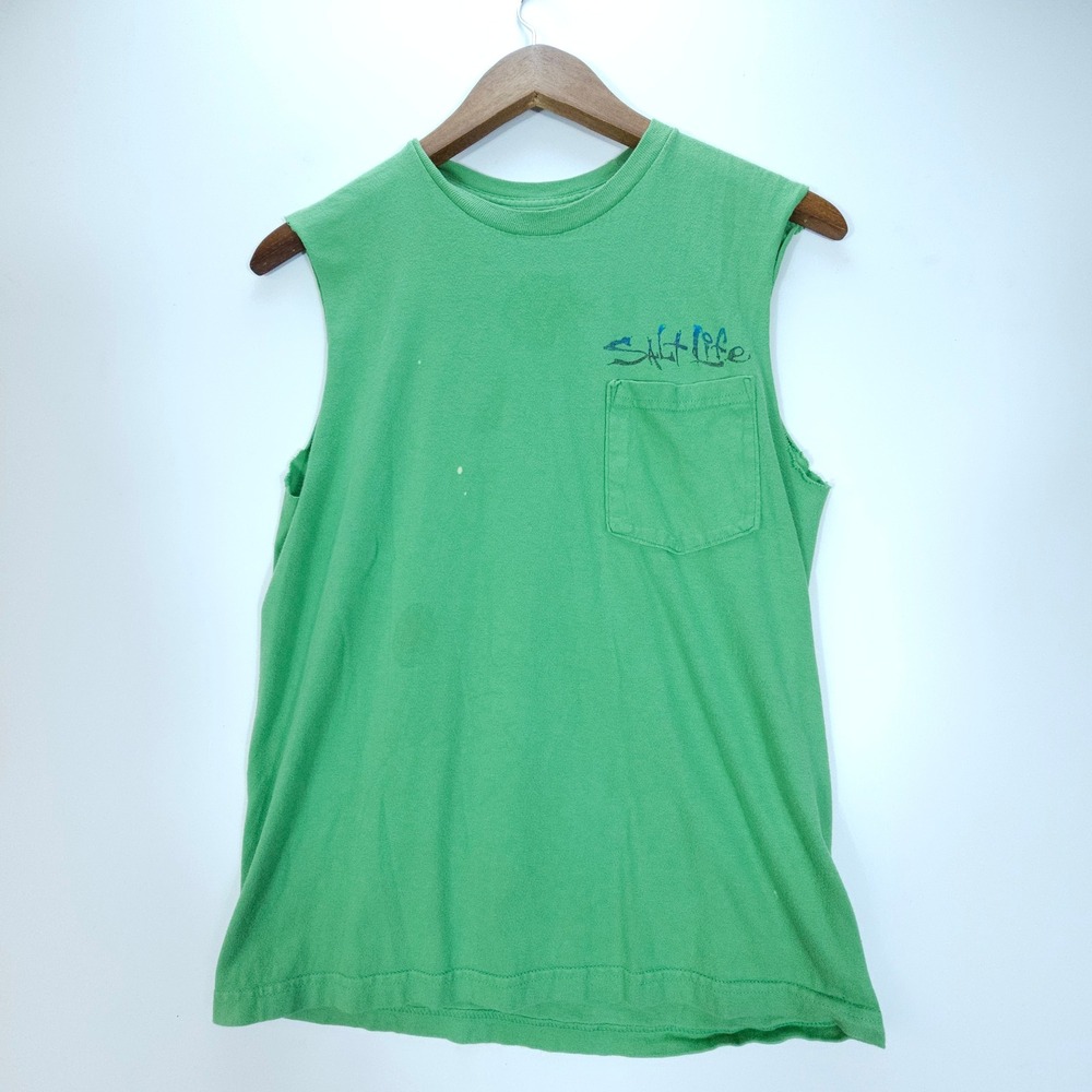 Streetwear Salt Life Muscle Tank Mens S Green Marlin Fishing Boat Graphic Tee